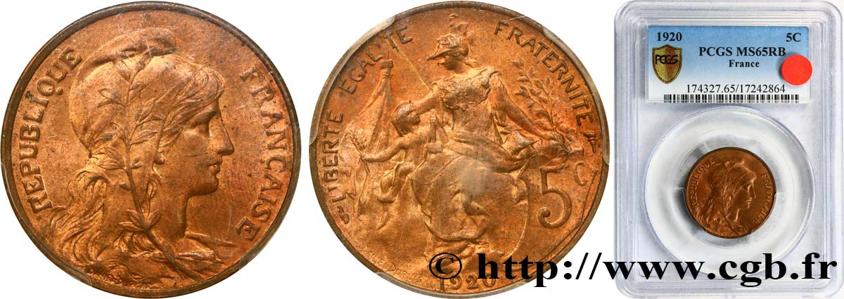5 centimes Daniel-Dupuis 1920  F.119/31 ST65 PCGS