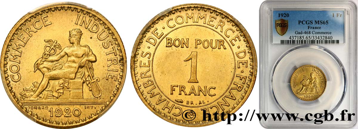1 franc Chambres de Commerce 1920 Paris F.218/2 MS65 PCGS