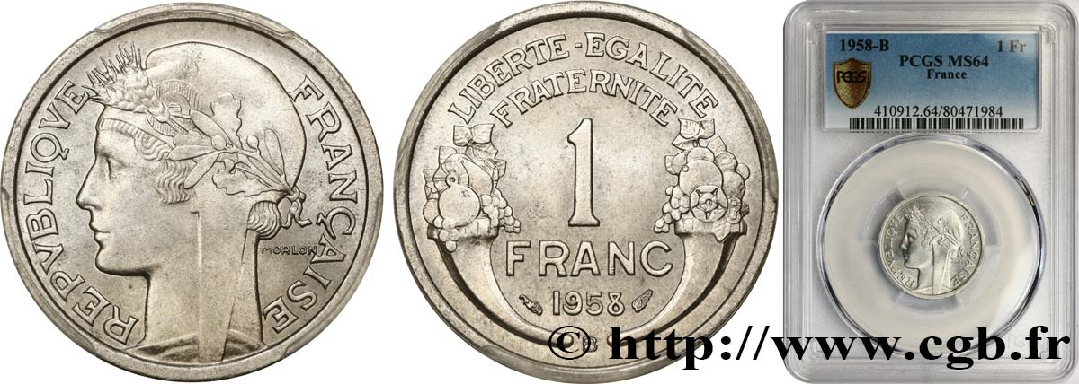 1 franc Morlon, légère 1958 Beaumont-Le-Roger F.221/22 SC64 PCGS