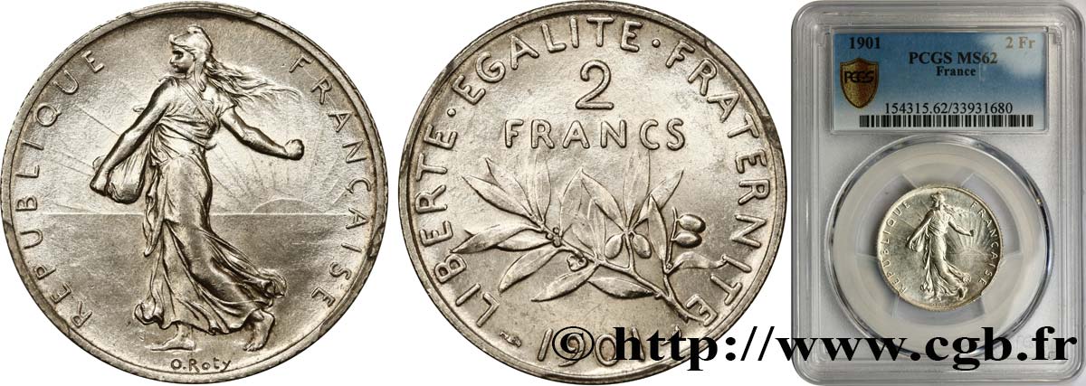 2 francs Semeuse 1901 Paris F.266/6 MS62 PCGS