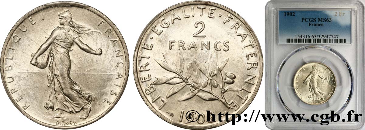 2 francs Semeuse 1902  F.266/7 SC63 PCGS