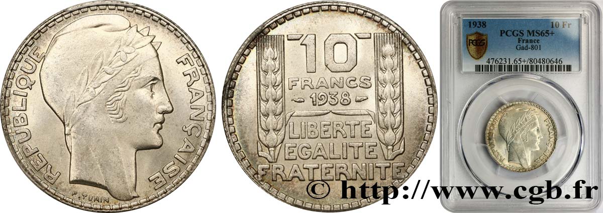 10 francs Turin 1938  F.360/9 ST65 PCGS