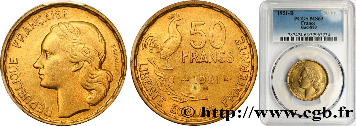 50 francs Guiraud 1951 Beaumont-Le-Roger F.425/6 MS63 PCGS