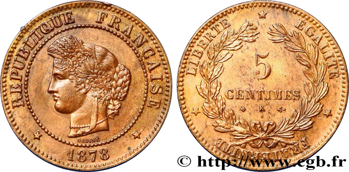 5 centimes Cérès 1878 Bordeaux F.118/18 MS62 