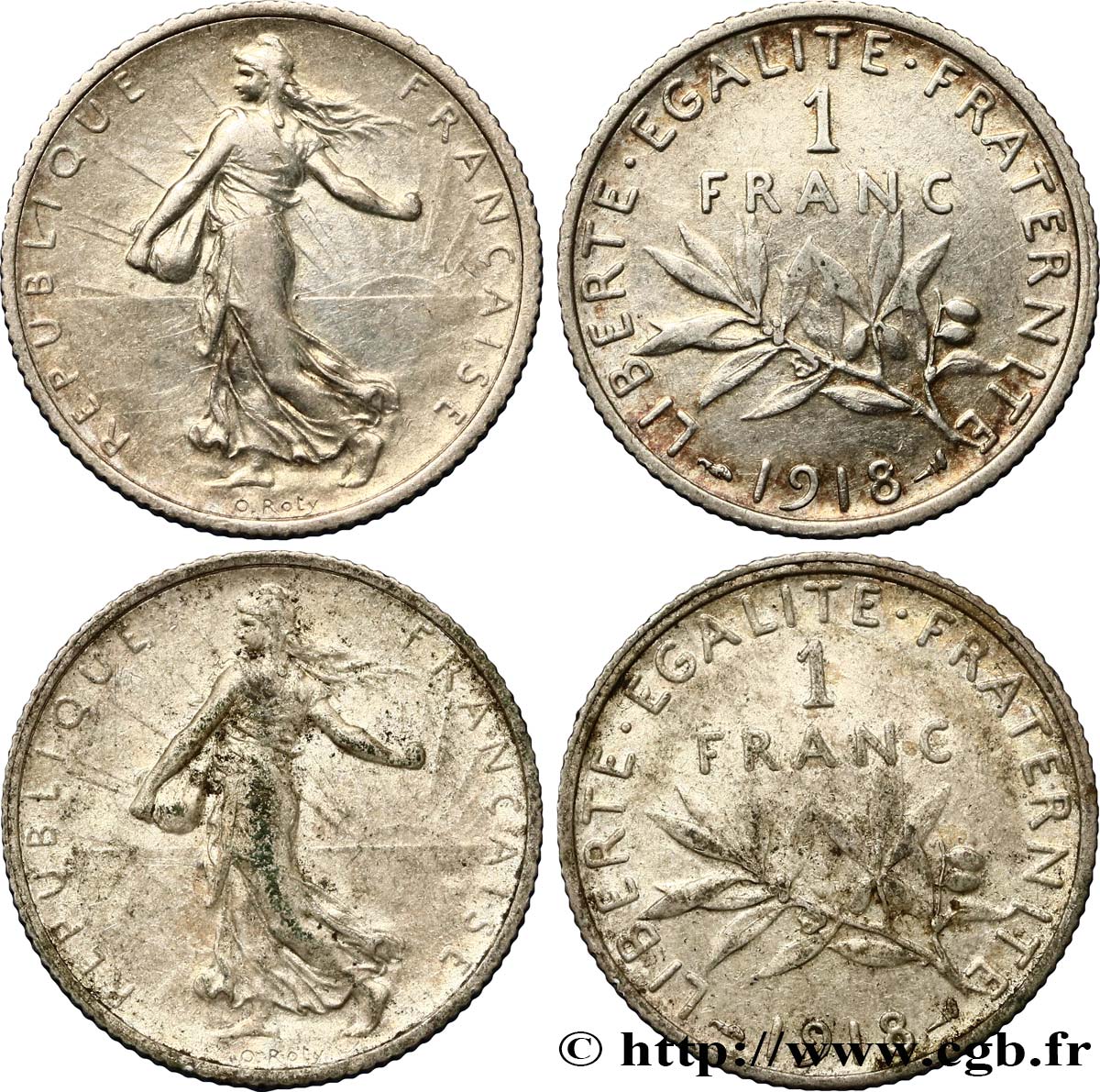 1 franc Semeuse - Lot de 2 monnaies 1918 Paris F.217/24 TTB45 