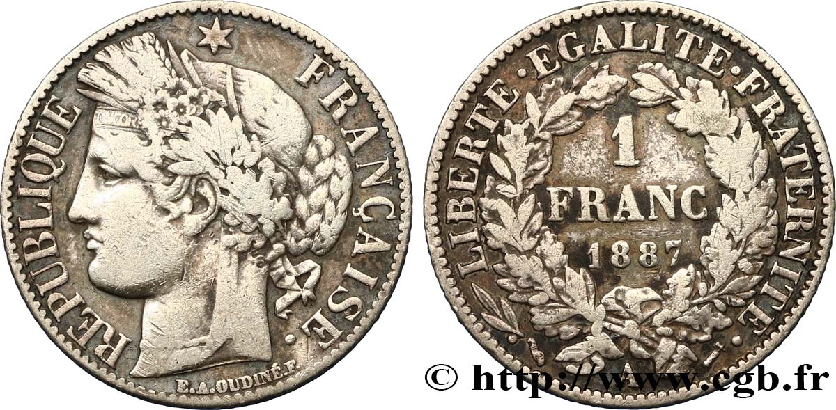 1 franc Cérès, Troisième République 1887 Paris F.216/9 VF25 