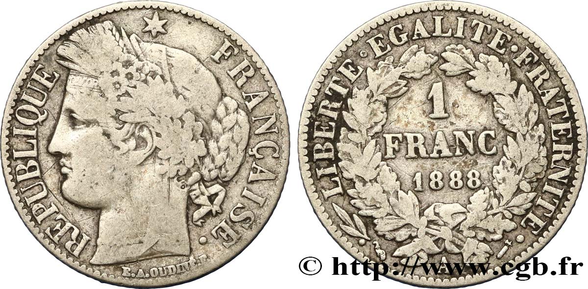 1 franc Cérès, Troisième République 1888 Paris F.216/10 TB25 