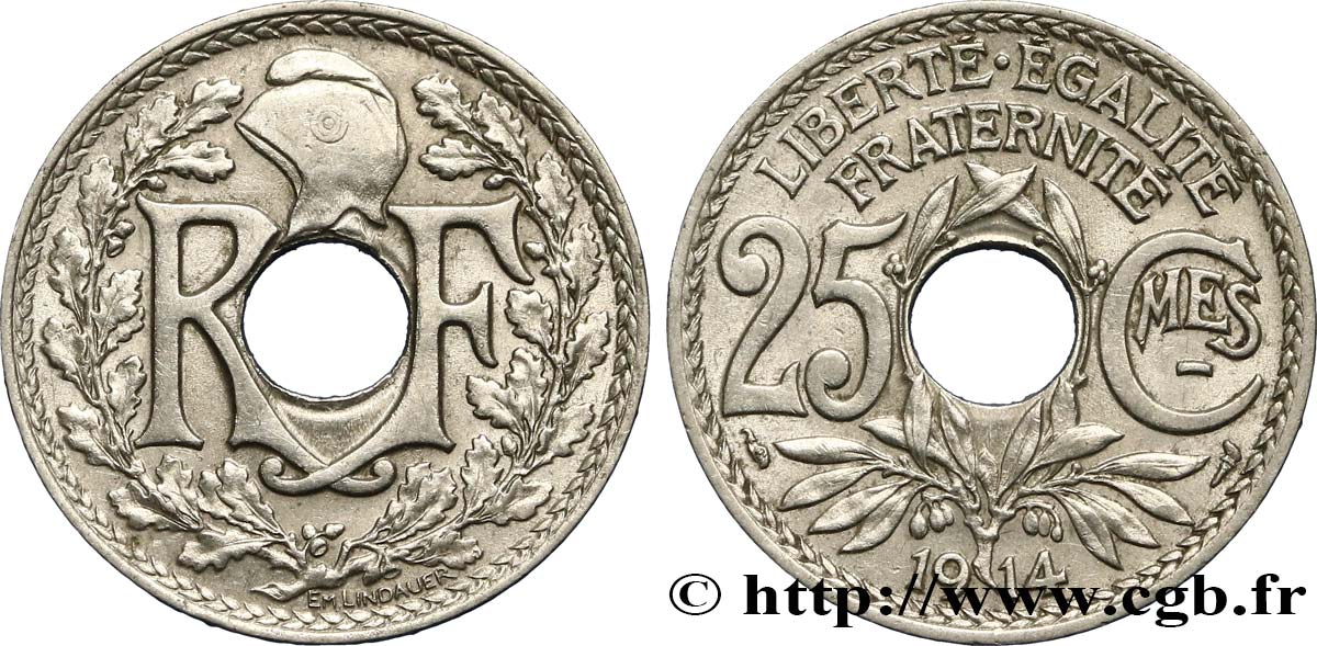 25 centimes Lindauer, Cmes souligné 1914  F.170/2 MBC48 