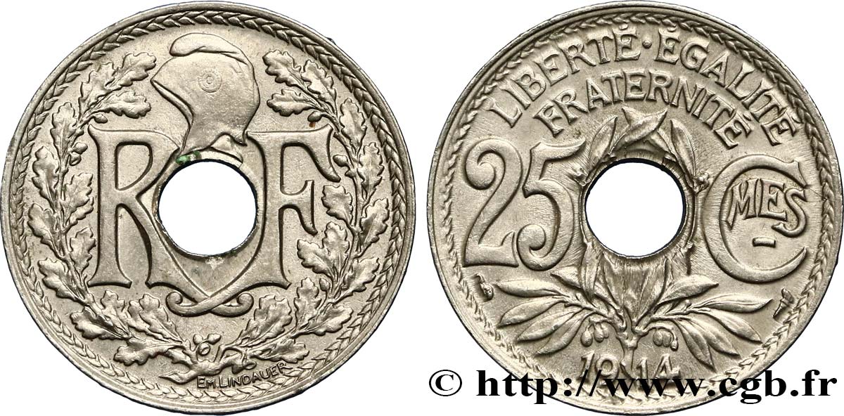 25 centimes Lindauer, Cmes souligné 1914  F.170/2 XF48 