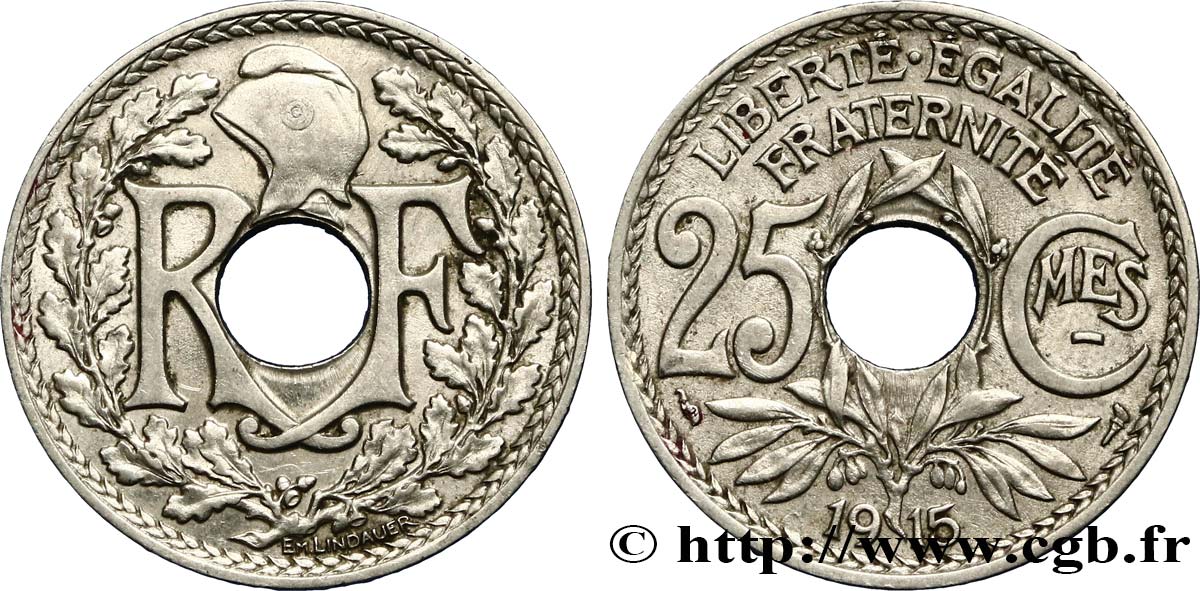 25 centimes Lindauer, Cmes souligné 1915  F.170/3 AU50 