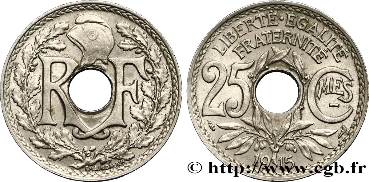 25 centimes Lindauer, Cmes souligné 1915  F.170/3 AU50 