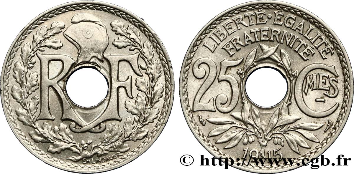 25 centimes Lindauer, Cmes souligné 1915  F.170/3 TTB50 