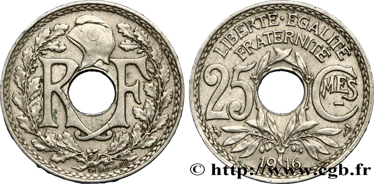 25 centimes Lindauer, Cmes souligné 1916 Paris F.170/4 AU52 