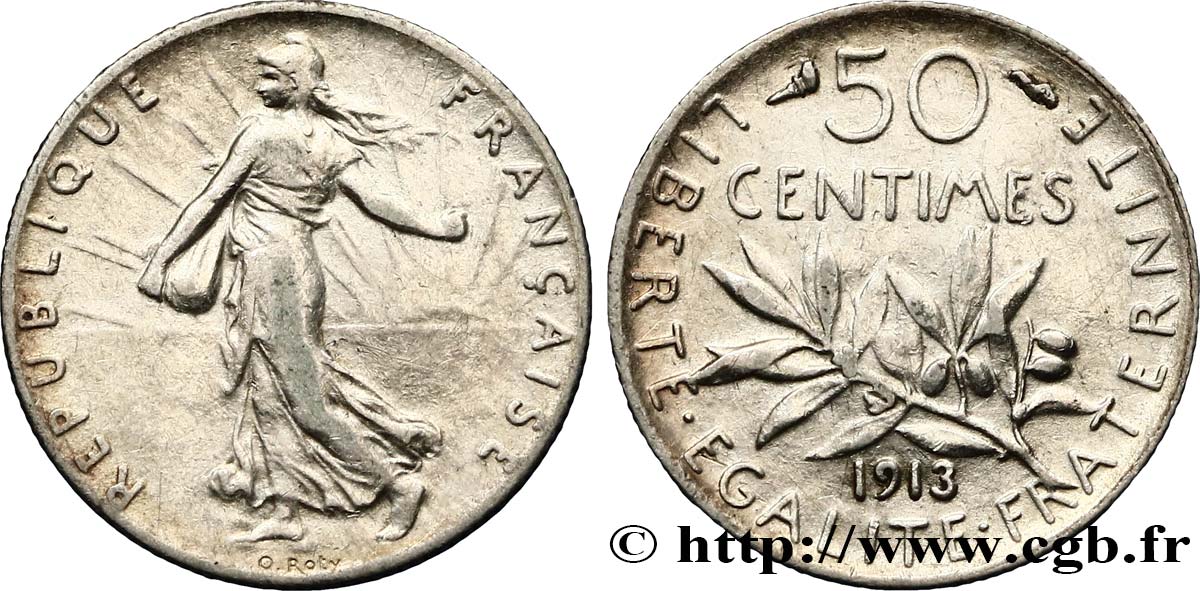 50 centimes Semeuse 1913 Paris F.190/20 AU50 
