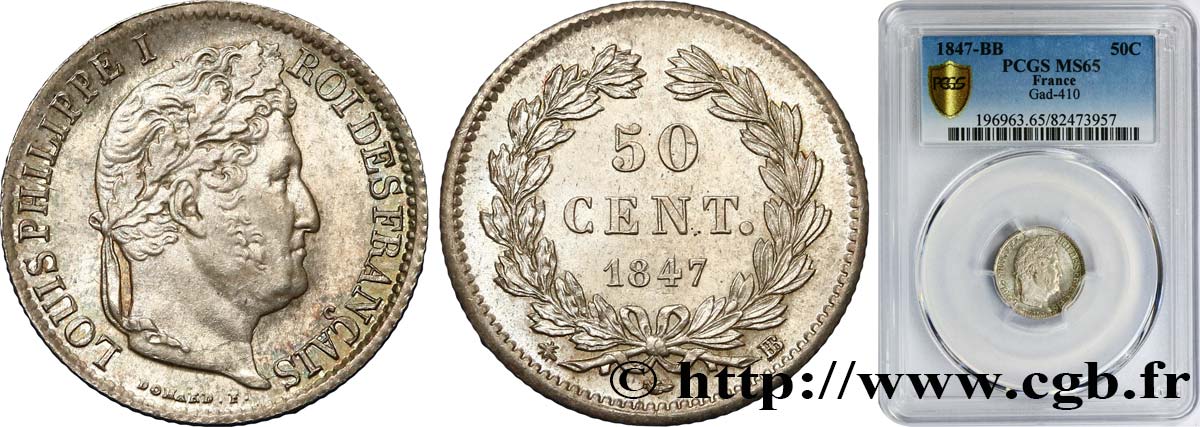 50 centimes Louis-Philippe 1847 Strasbourg F.183/14 ST65 PCGS