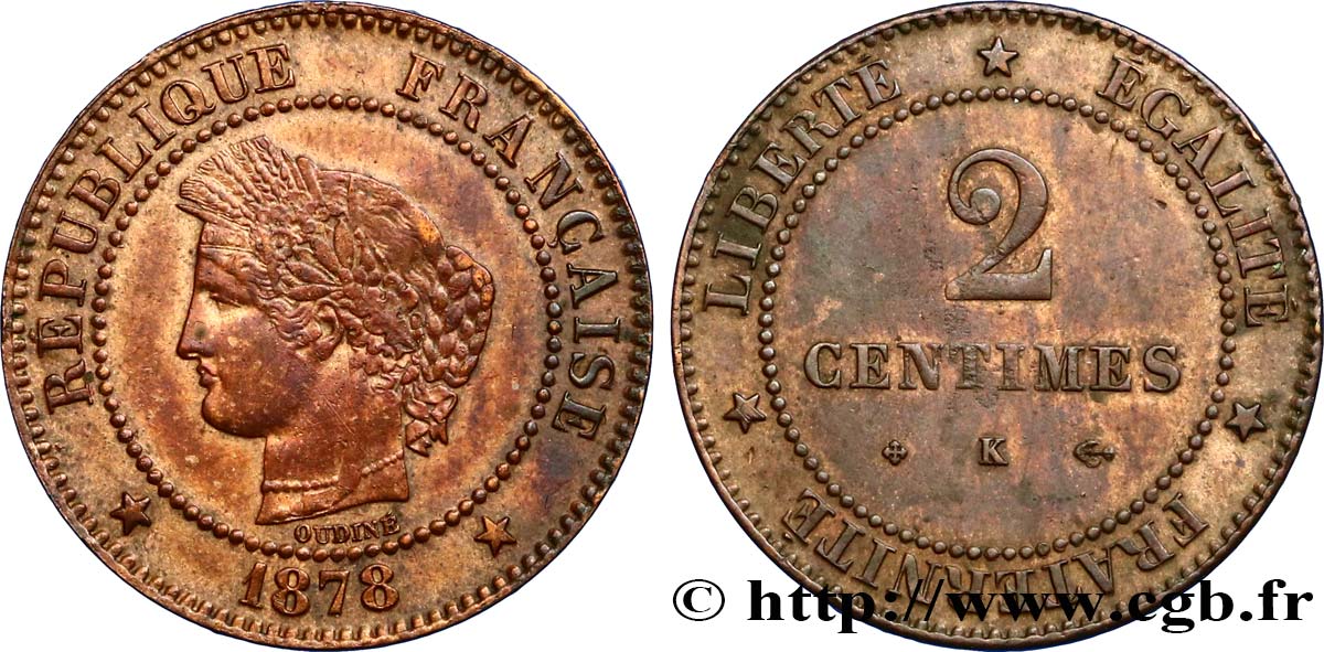 2 centimes Cérès 1878 Bordeaux F.109/4 TB35 
