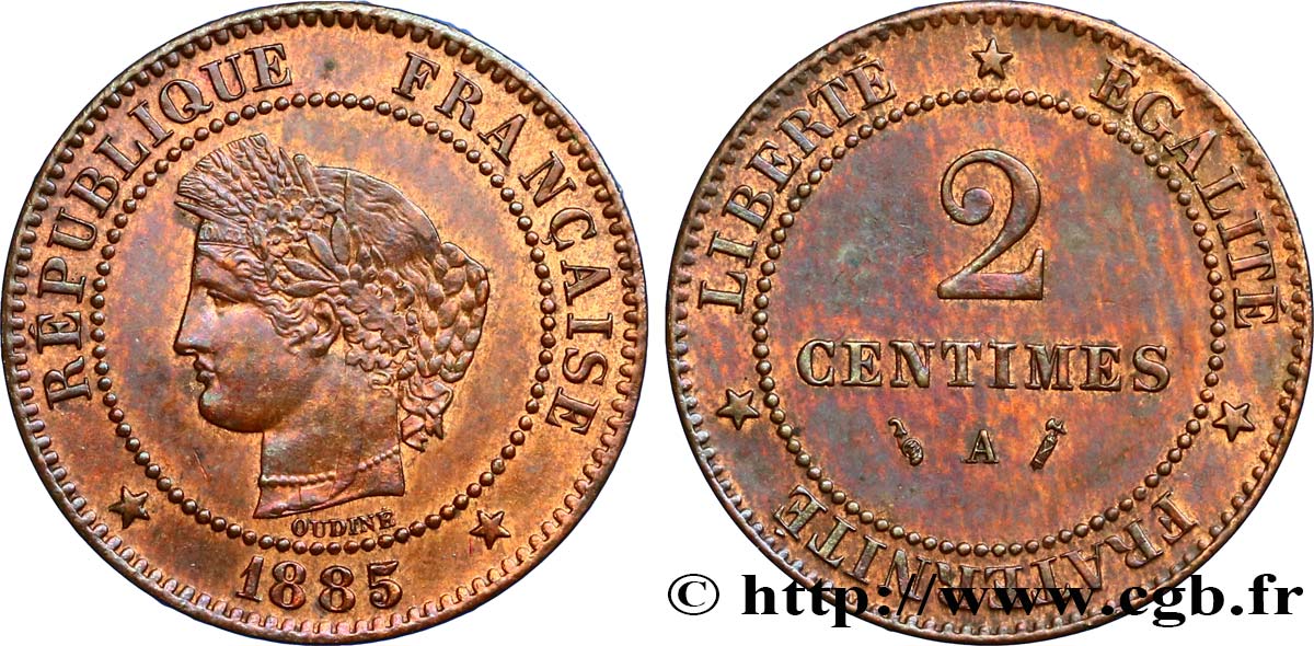 2 centimes Cérès 1885 Paris F.109/10 SUP60 