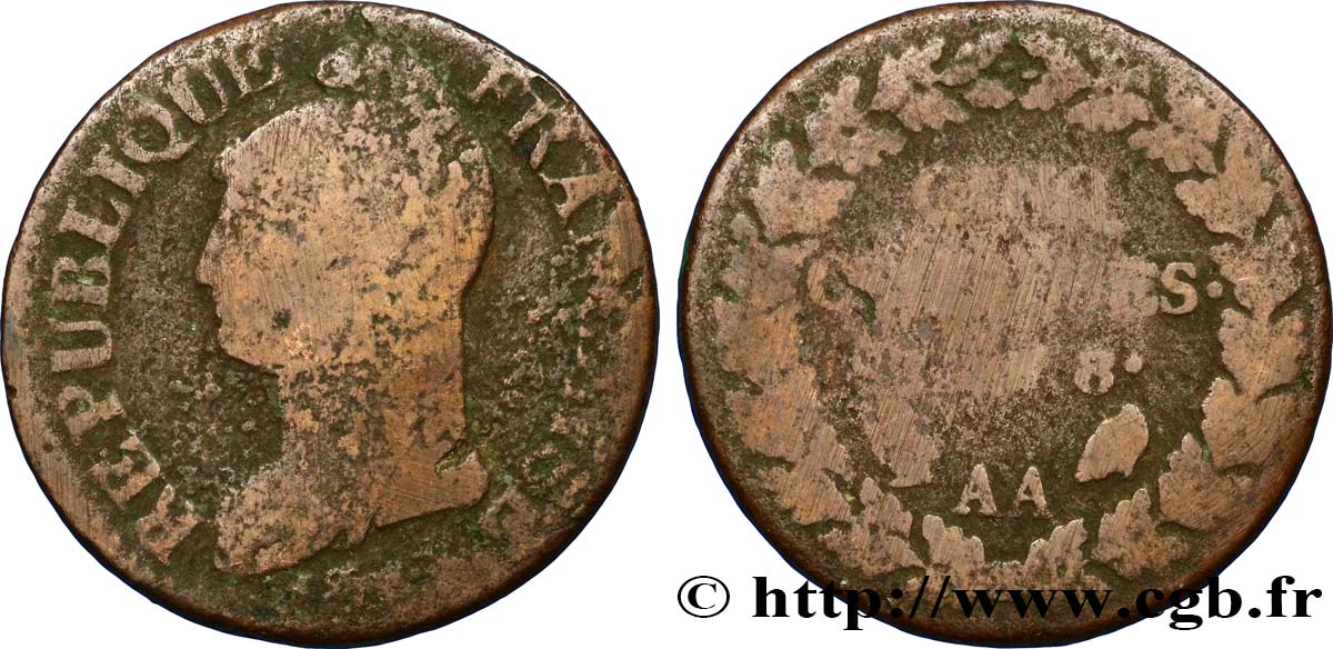 Cinq centimes Dupré, grand module 1800 Metz F.115/102 VG10 