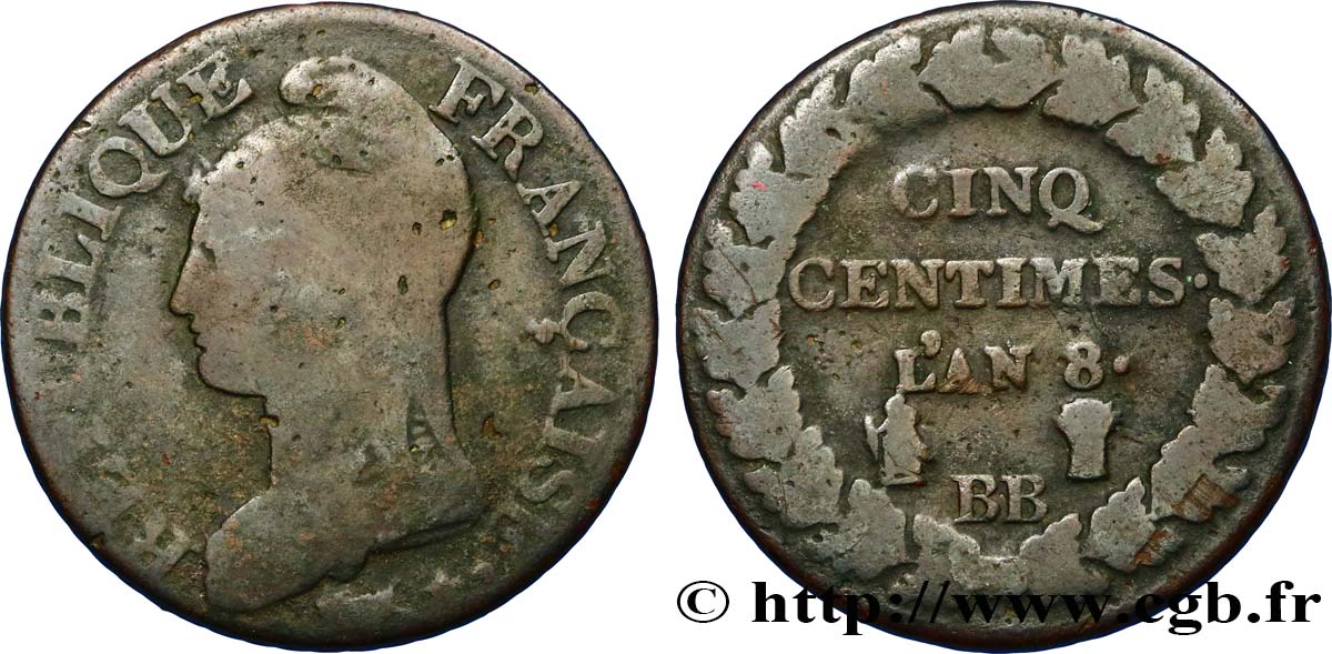 Cinq centimes Dupré, grand module 1800 Strasbourg F.115/117 B10 