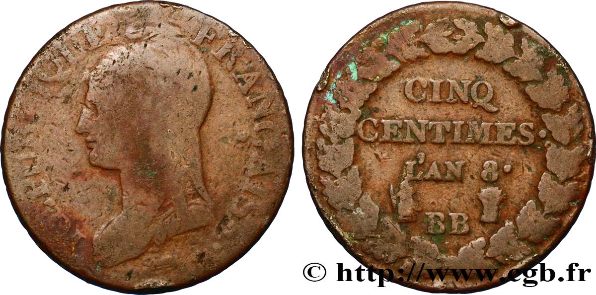 Cinq centimes Dupré, grand module 1800 Strasbourg F.115/117 B10 