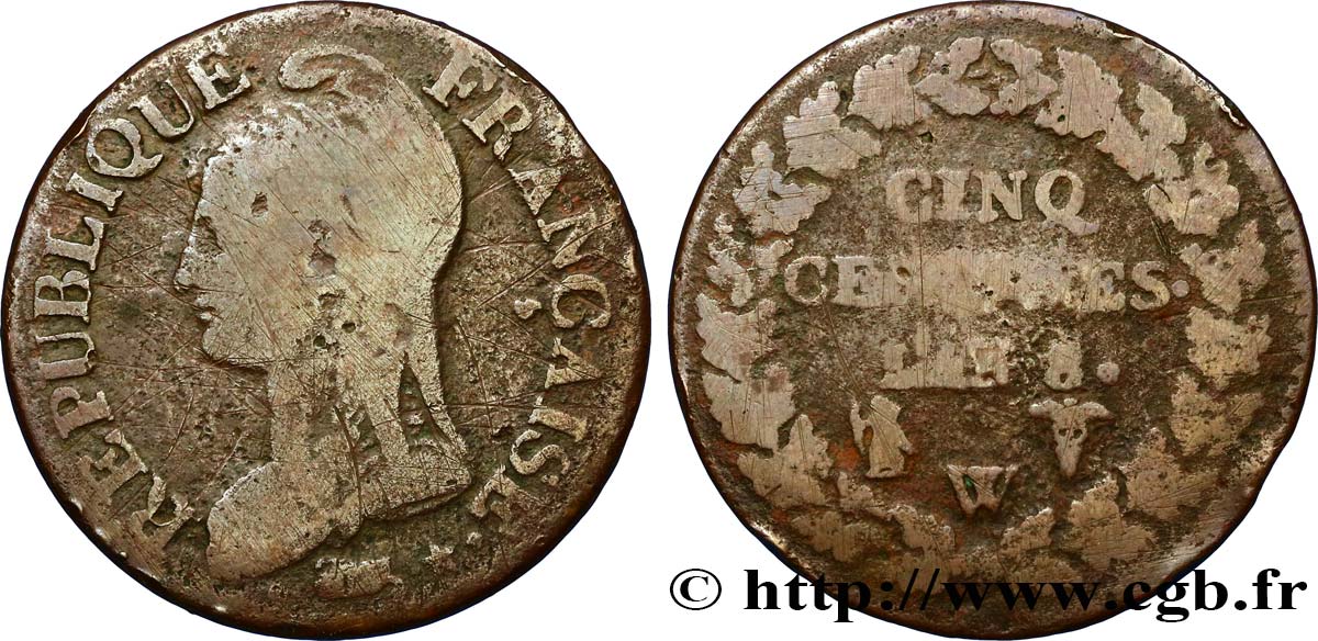 Cinq centimes Dupré, grand module 1800 Lille F.115/134 VF25 