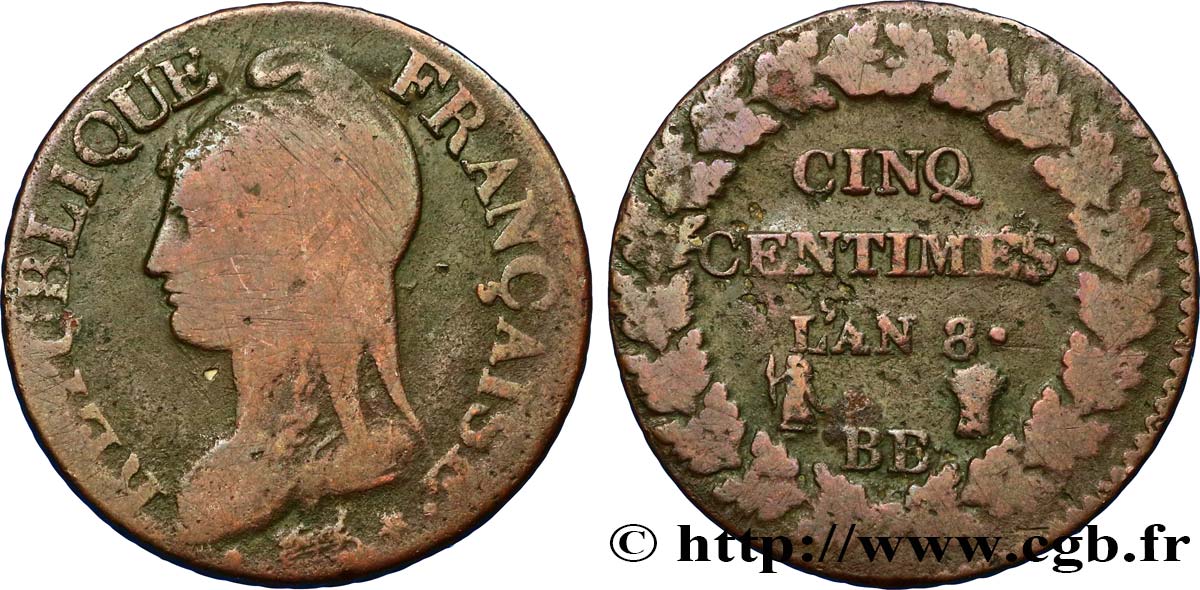 Cinq centimes Dupré, grand module 1800 Strasbourg F.115/117 B10 