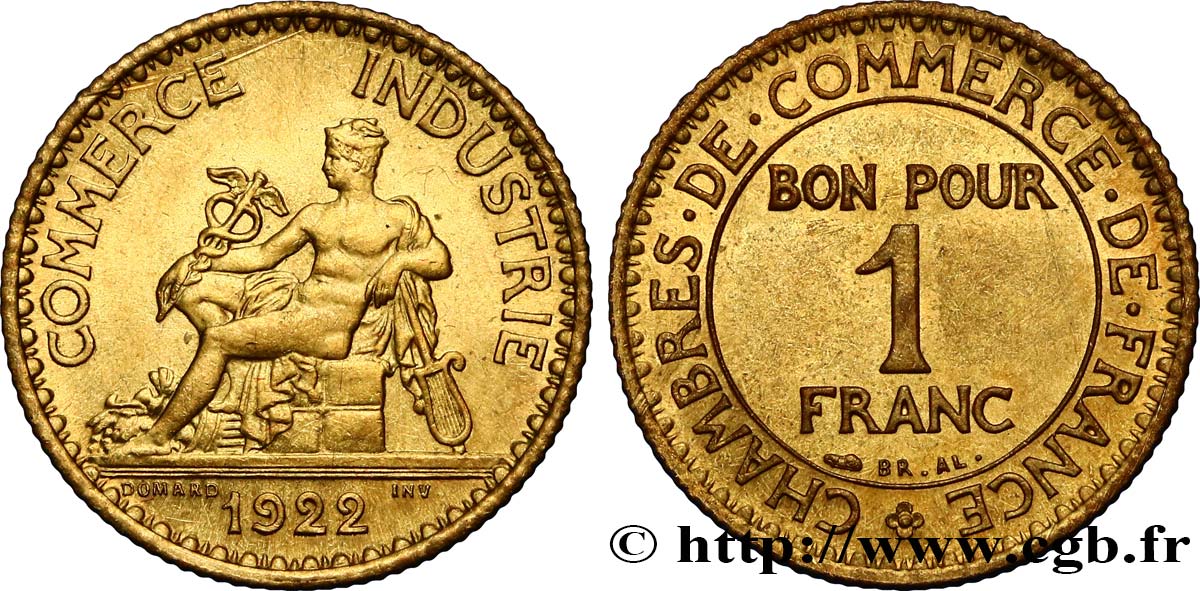 1 franc Chambres de Commerce 1922 Paris F.218/4 AU58 