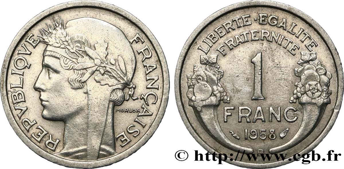 1 franc Morlon, légère 1958 Beaumont-Le-Roger F.221/22 BB45 