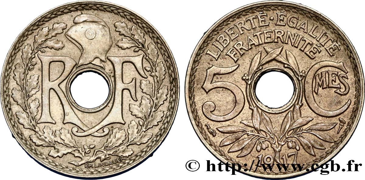 5 centimes Lindauer, grand module 1917 Paris F.121/1 AU52 