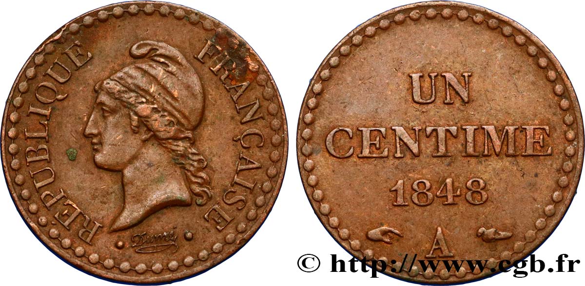 Un centime Dupré, IIe République 1848 Paris F.101/1 AU55 