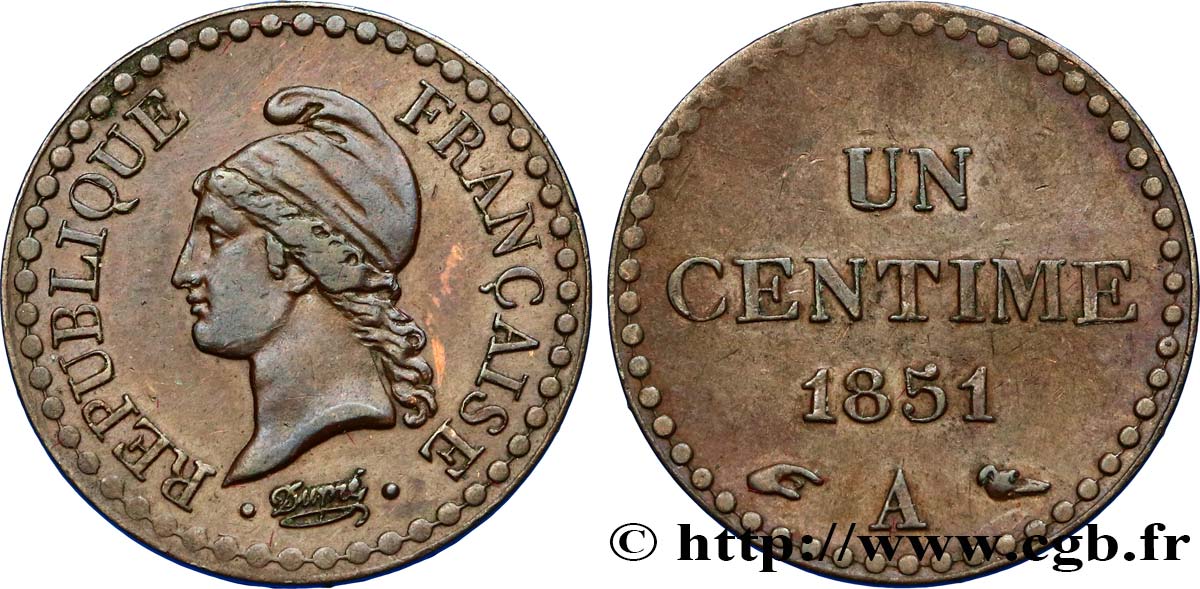 Un centime Dupré, IIe République 1851 Paris F.101/8 BB54 