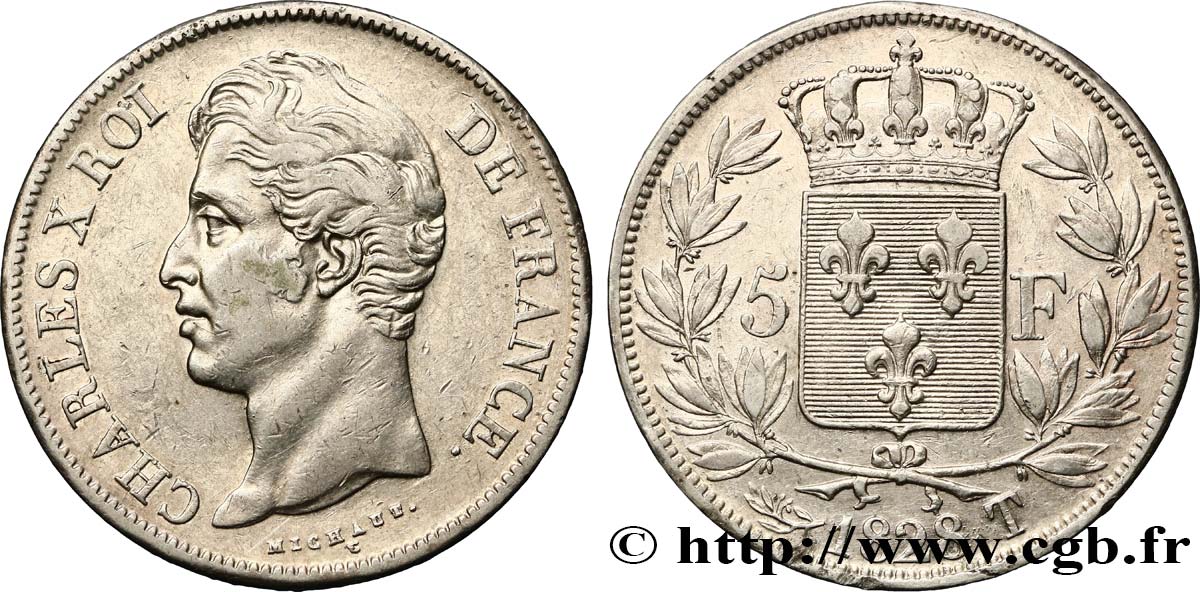 5 francs Charles X, 2e type 1828 Nantes F.311/25 XF48 