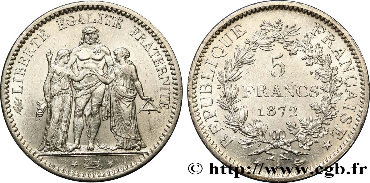 5 francs Hercule 1872 Paris F.334/6 EBC55 