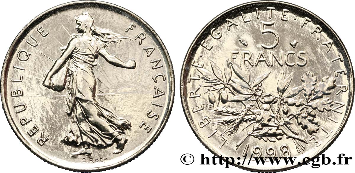 5 francs Semeuse, nickel 1998 Pessac F.341/34 MS64 