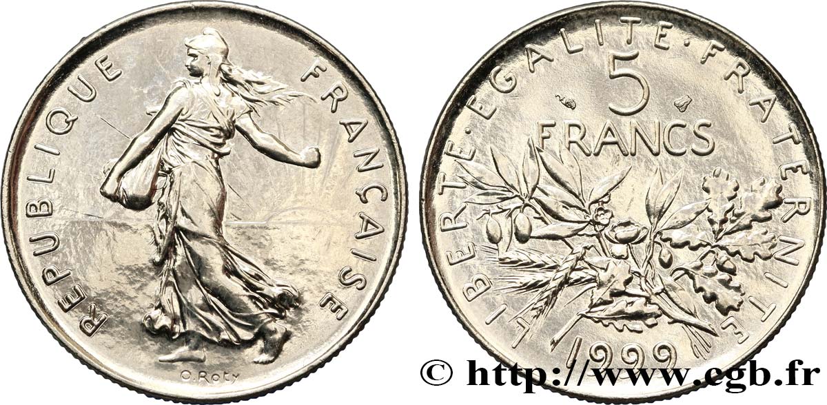 5 francs Semeuse, nickel, BU (Brillant Universel) 1999 Pessac F.341/35 MS62 