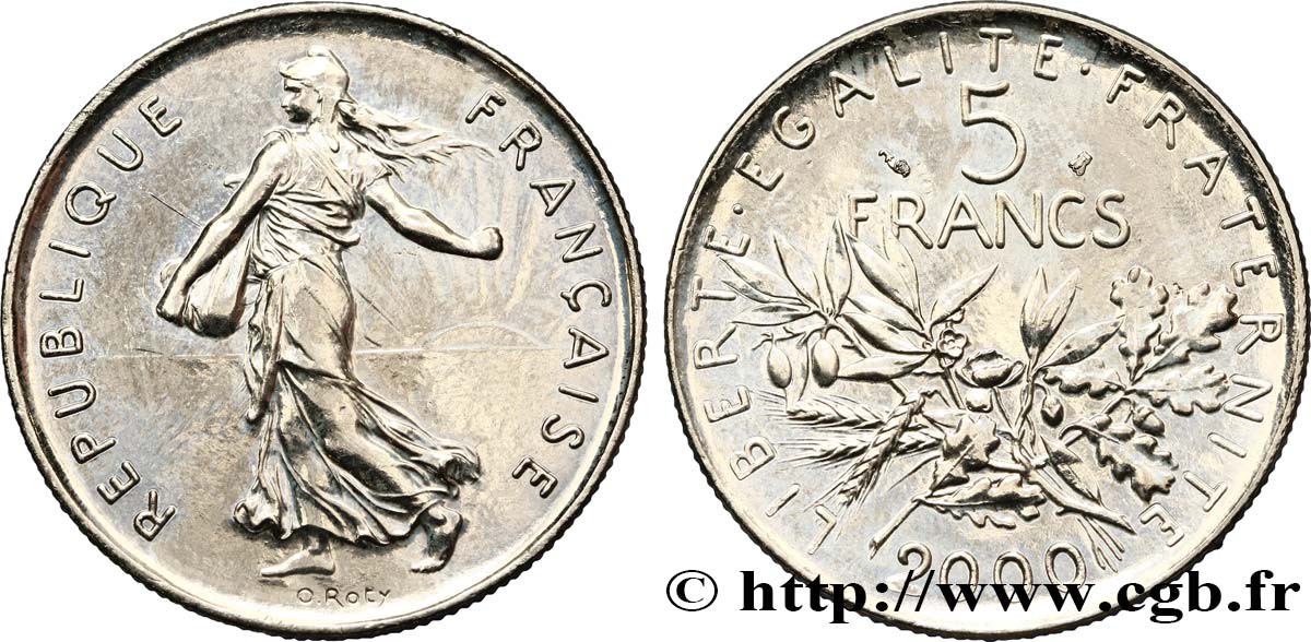 5 francs Semeuse, nickel, BU (Brillant Universel) 2000 Pessac F.341/36 SPL62 