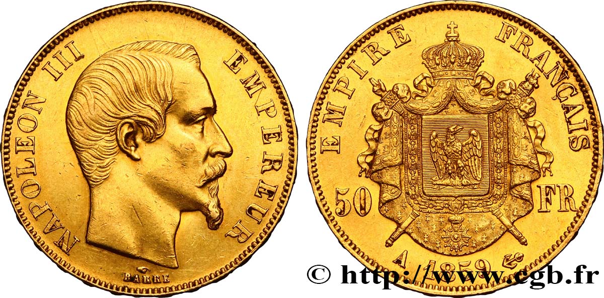 50 francs or Napoléon III, tête nue 1859 Paris F.547/7 TTB52 