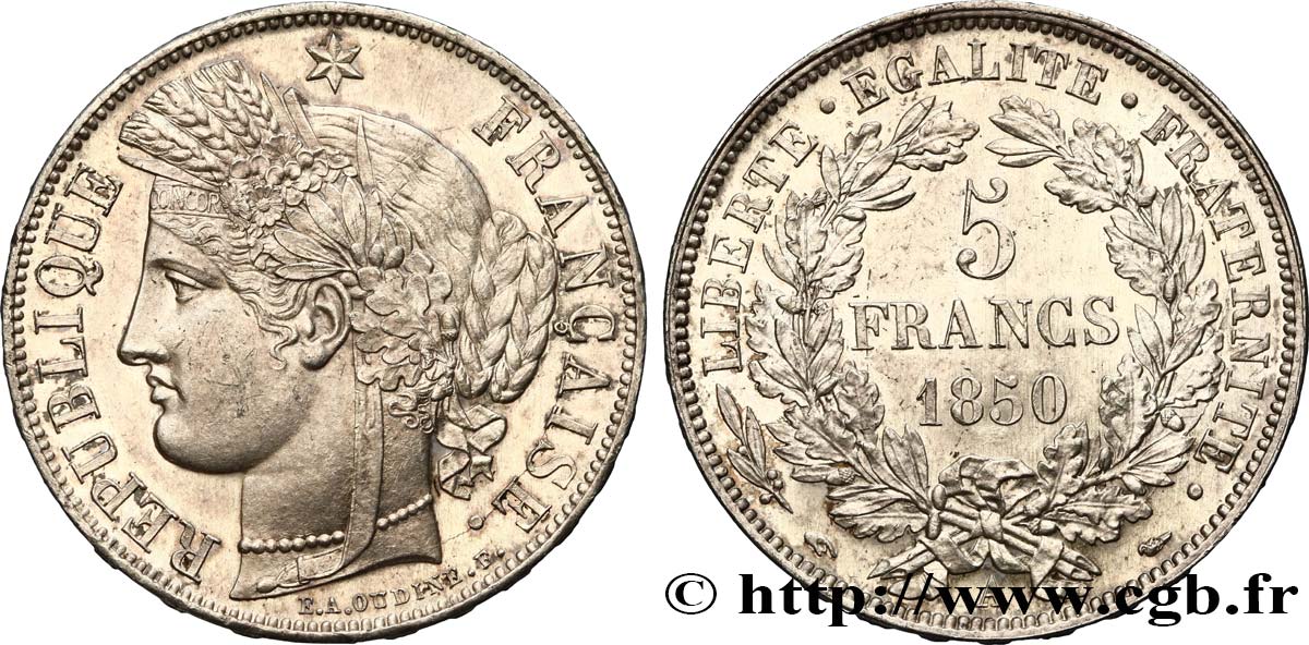 5 francs Cérès, IIe République 1850 Paris F.327/4 EBC62 