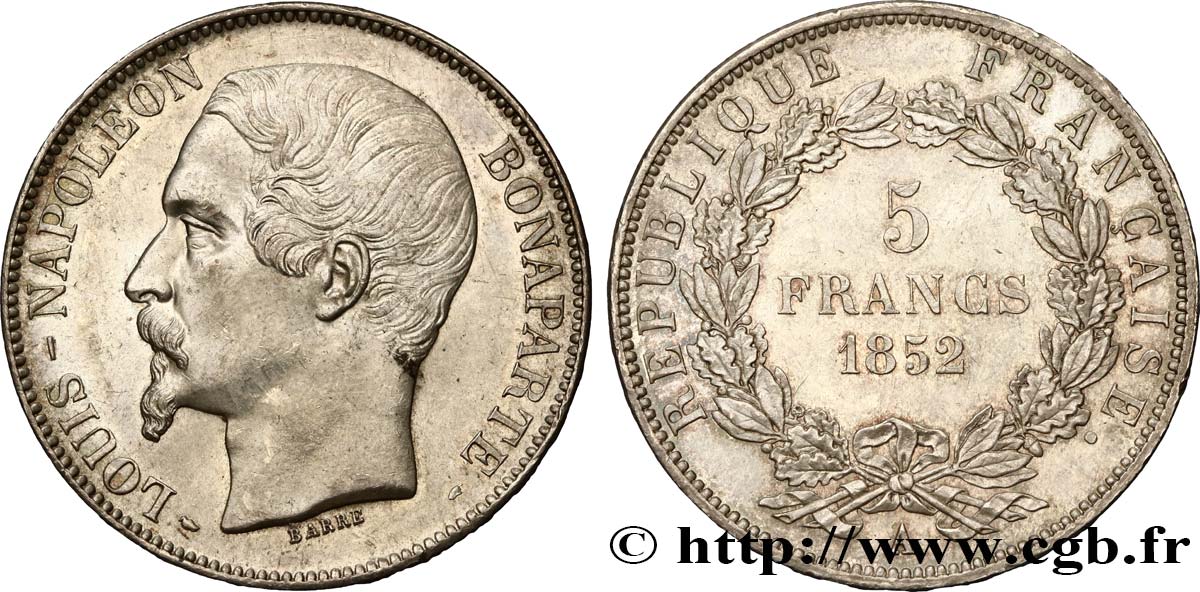 5 francs Louis-Napoléon, 1er type 1852 Paris F.329/1 VZ62 