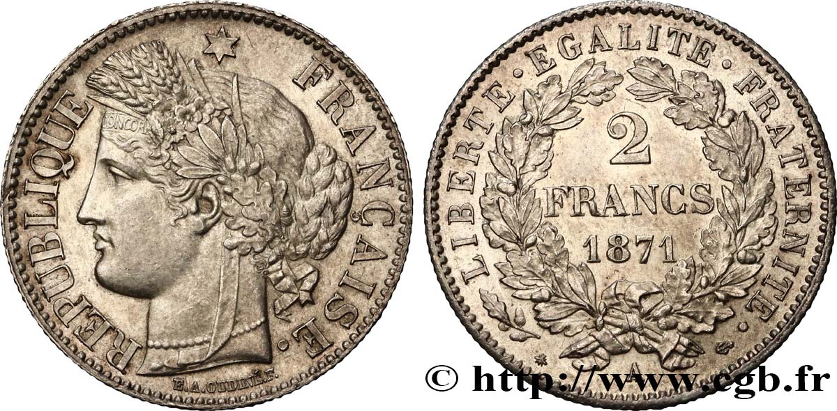 2 francs Cérès, avec légende 1871 Paris F.265/4 SUP58 