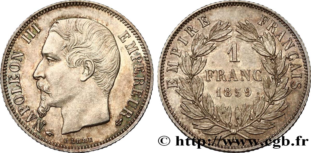 1 franc Napoléon III, tête nue 1859 Paris F.214/12 SPL63 