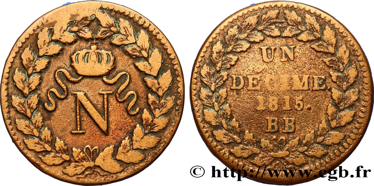 Un décime à l’N couronnée 1815 Strasbourg F.131A/1 VF30 