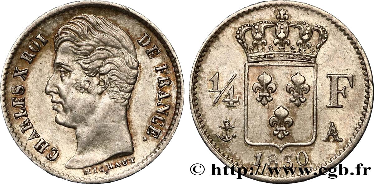 1/4 franc Charles X 1830 Paris F.164/39 AU50 