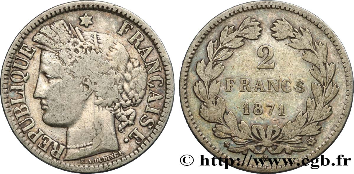 2 francs Cérès, sans légende 1871 Bordeaux F.264/4 TB30 