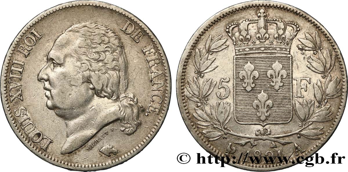 5 francs Louis XVIII, tête nue 1821 Paris F.309/60 TTB40 