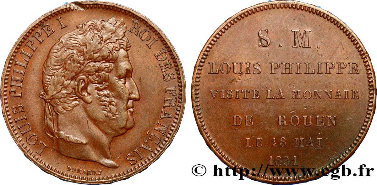 Monnaie de visite, module de 5 francs, pour Louis-Philippe à la Monnaie de Rouen 1831 Rouen VG.2825  SUP58 
