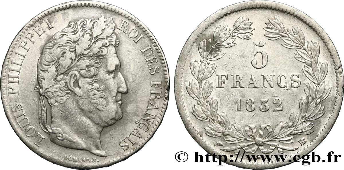 5 francs IIe type Domard 1832 Strasbourg F.324/3 MBC 