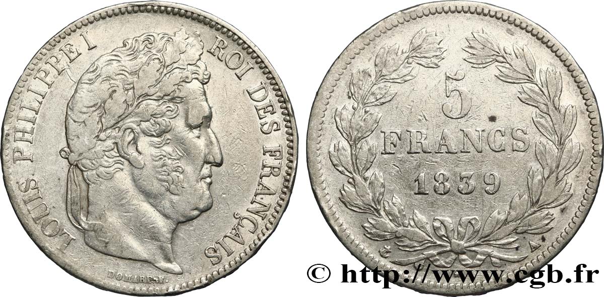 5 francs IIe type Domard 1839 Paris F.324/75 MBC45 