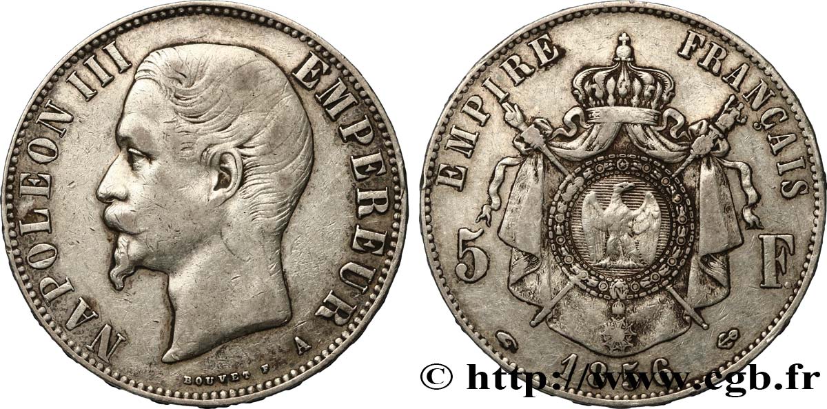 5 francs Napoléon III, tête nue 1856 Paris F.330/6 VF30 