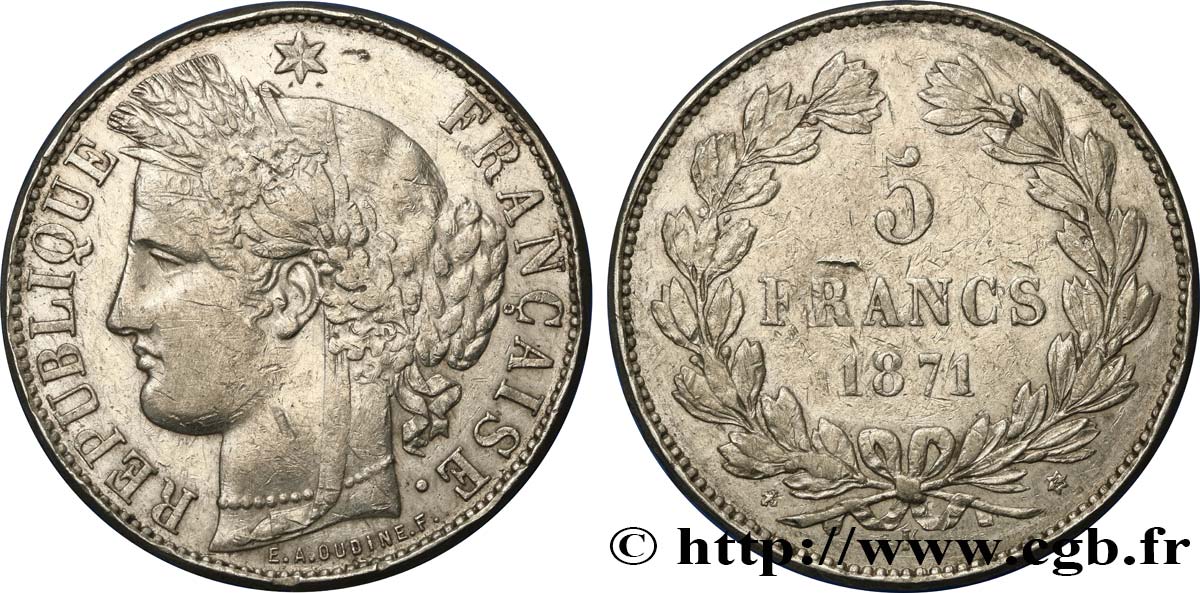 5 francs Cérès, sans légende 1871 Bordeaux F.332/8 TB35 